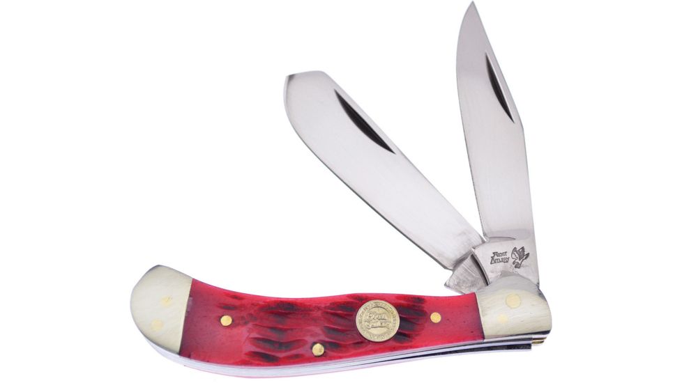 Frost Little Saddlehorn Dark Red Folding Knife,Clip and Spey,Dark Red,Pick Bone Handle F14096DRPB