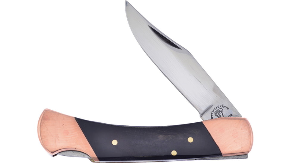 Frost Lockback Copper Copperhead Creek Folding Knife, 2.75in mirror finish stainless clip point blade, Buffalo horn handle, CHC-536BH/C