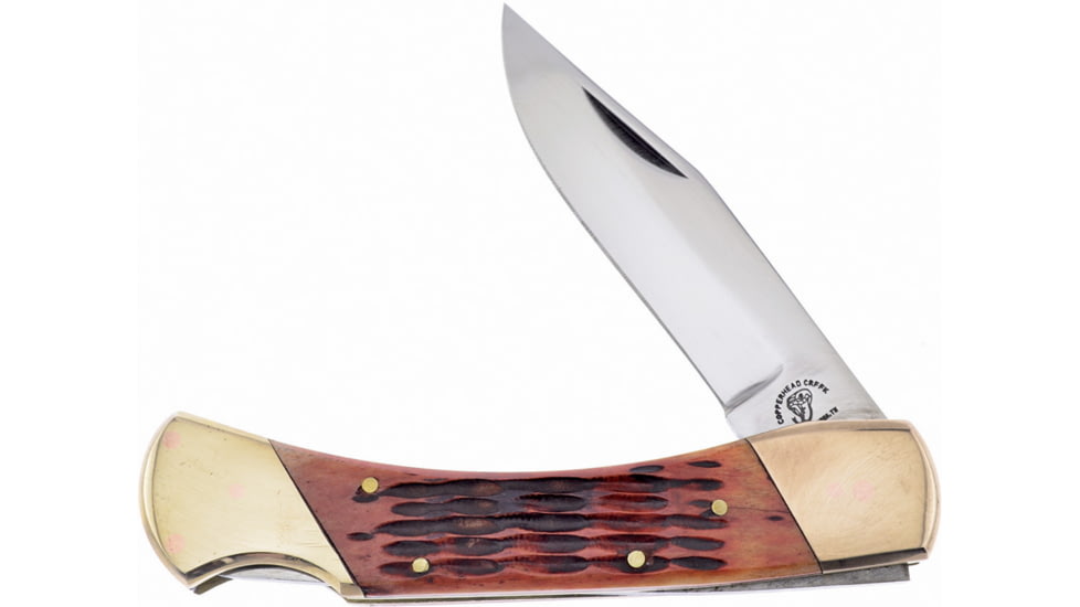 Frost Lockback Copper Copperhead Creek Folding Knife, 4in mirror finish stainless clip point blade, Autumn, Autumn jigged bone handle, CHC-LB5AJB/C