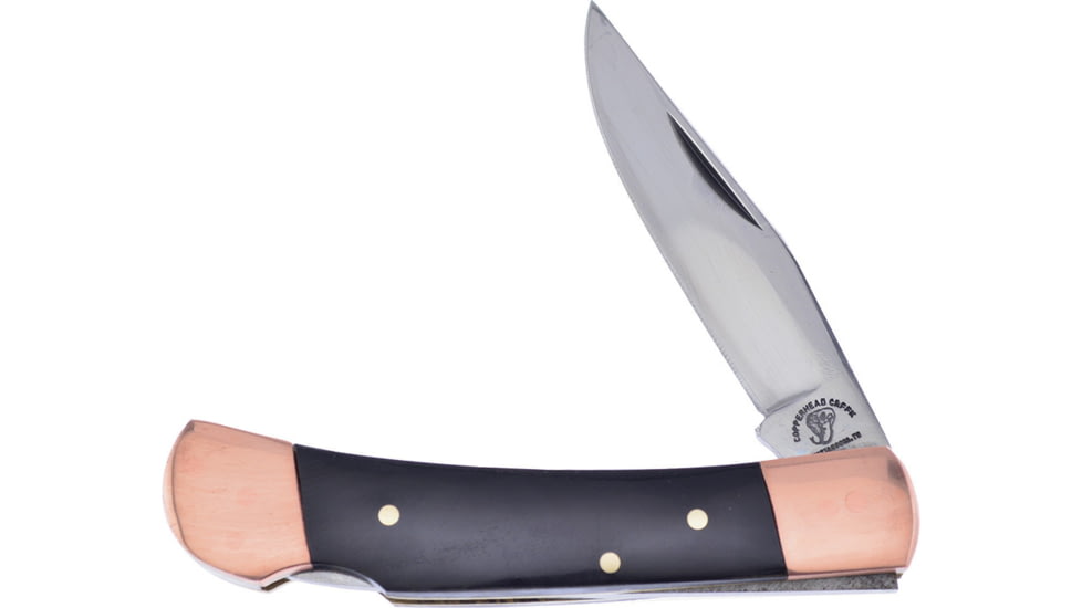 Frost Lockback Copper Copperhead Creek Folding Knife, Mirror finish stainless clip point blade, Buffalo horn handle, CHC-LB4BH/C