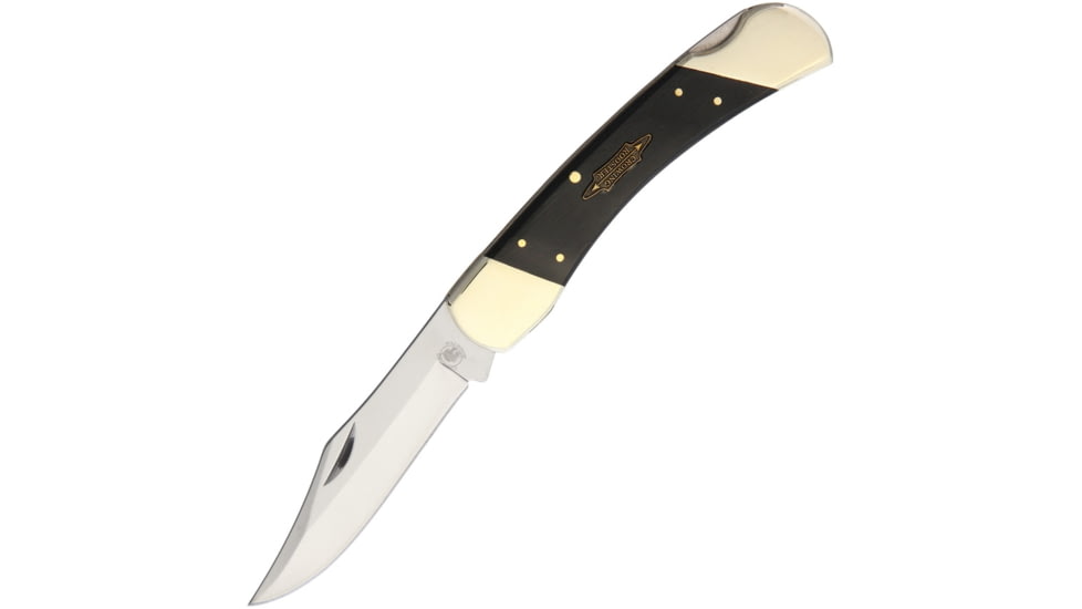 Frost Lockback Crowing Rooster Folding Knife, 3.75in Mirror SS Clip Point Blade, Black Pakkawood Handle, Nickel Silver Bolster, Inlay Shield, Black, CR-110DW
