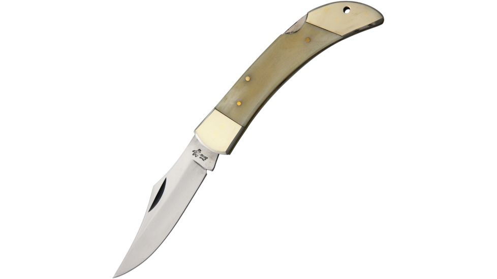 Frost Lockback Hunter Smooth Bone Folding Knife,3.5in,Clip Point,White,Smooth Bone Handle F14127SB