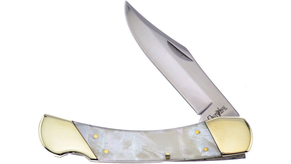 Frost Lockback MOP Folding Knife, 3.75in Mirror SS Clip Point Blade, Mother Of Pearl Handle, Nickel Silver Bolster, Salt Water Mop Handle, Black Nylon Belt Sheath, CSW-549MOP