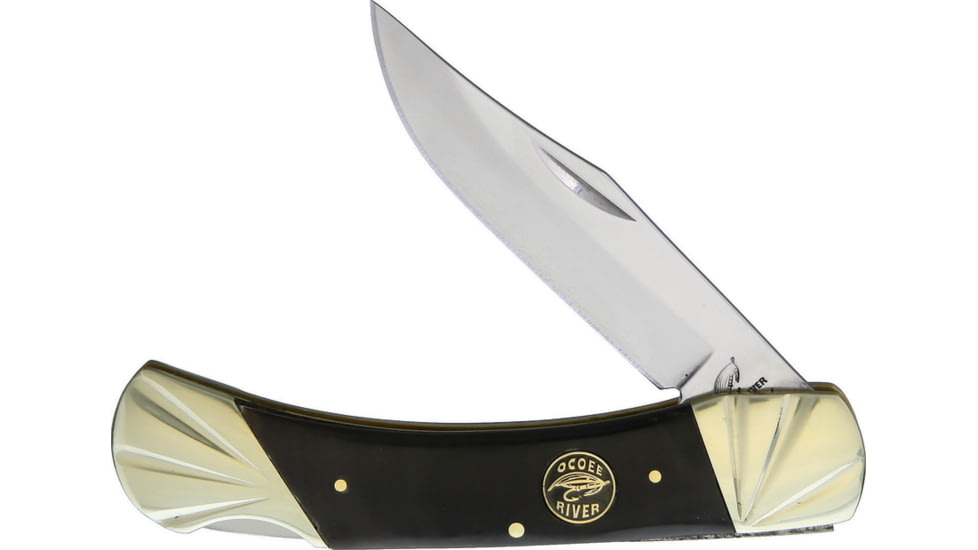 Frost Lockback Ox Horn Folding Knife, 3.75in Satin SS Clip Point Blade, Buffalo Horn Handle, OC-549OXH