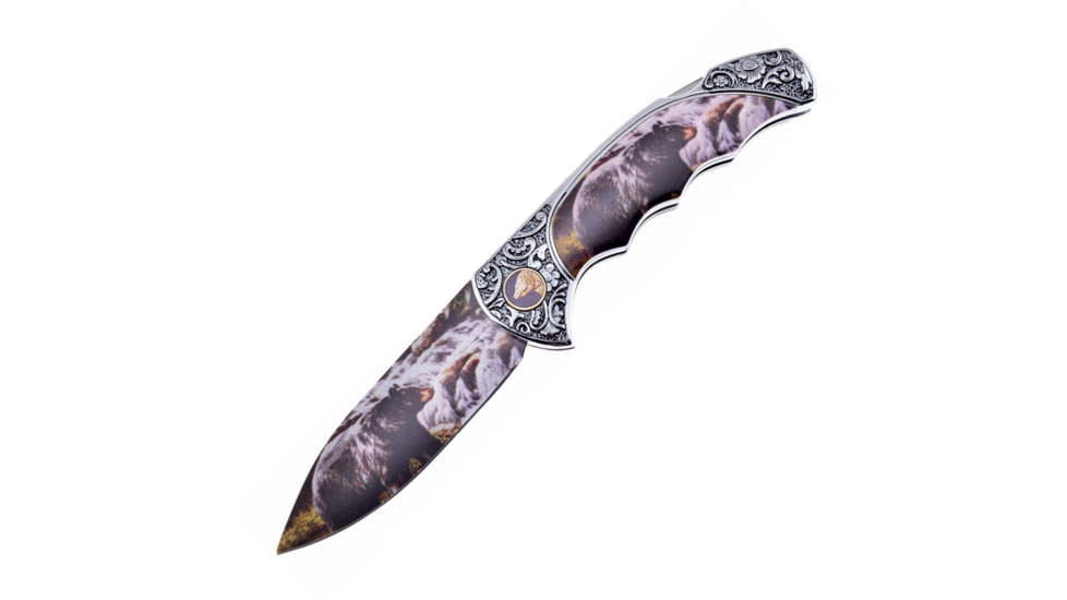 Frost Lockback Print Folding Knife, w/Bear Print, Finger grooved handle, FC-088BR