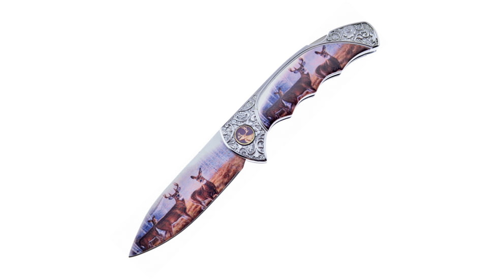 Frost Lockback Print Folding Knife, w/Deer Print, Finger grooved handle, FC-088DR