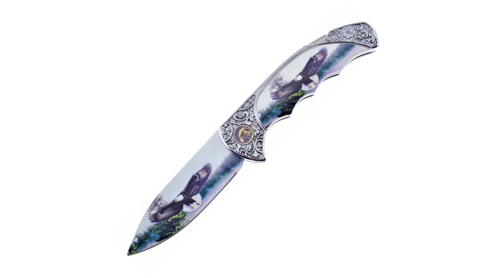 Frost Lockback Print Folding Knife, w/Eagle Print, Finger grooved handle, FC-088EA