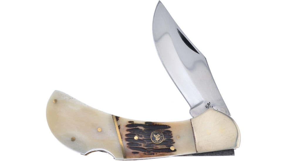Frost Lockback SC/White Smooth Folding Knife, 3.75 mirror finish stainless blade, White smooth bone and second cut bone handle, WT-636WW/SC