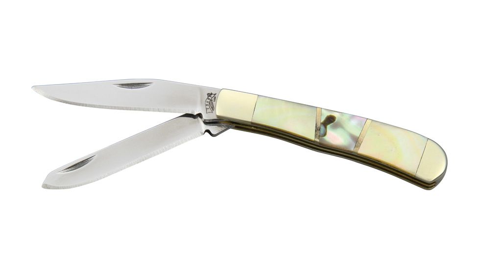 Frost Mini Trapper Folding Knife,Stainless Clip and Spey Blade, Gold Pearl Abalone Handle F18231GPAB