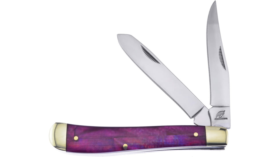 Frost Mini Trapper Purple MOP Folding Knife, 3.88in Closed, Mirror Stainless Clip/Spey Blades, Purple Mother Of Pearl Handle, OC-508P/MOP