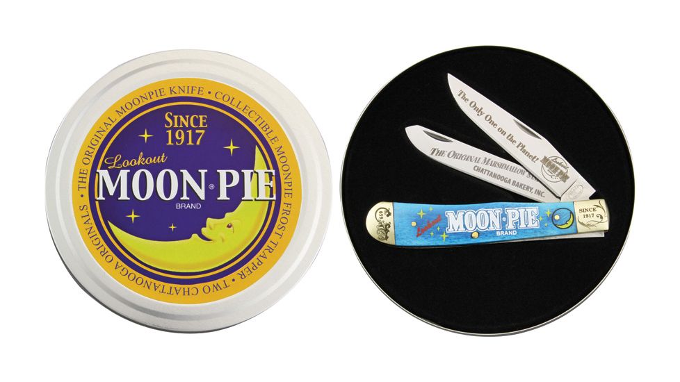 Frost Moon Pie Trapper Folding Knife,Stainless Clip and Spey Blade, Blue Smooth Bone Handle FMNP812BLST