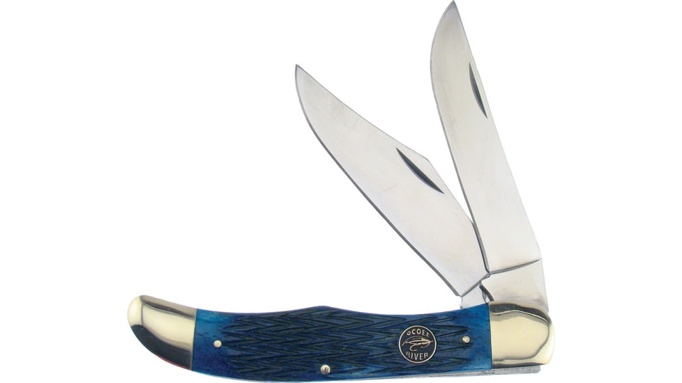 Frost Ocoee River Dirt Buster Folding Knife, Mirror SS Clip And Skinner Blades, Blue Pick Bone Handle, Black Nylon Sheath, OC-550BLPB