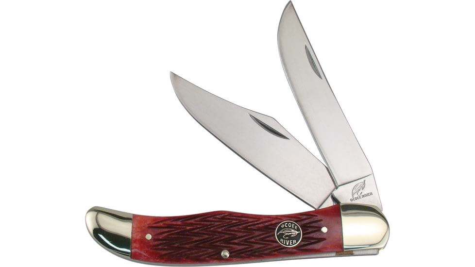 Frost Ocoee River Dirt Buster Folding Knife, Mirror SS Clip And Skinner Blades, Red Pick Bone Handle, OC-550RPB