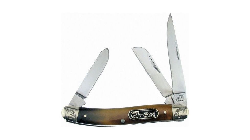 Frost Ocoee River Stockman Folding Knife,Clip/Spey/Sheepsfoot Blade, Ox Horn Handle FOC509OXH