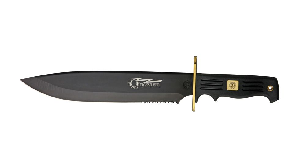 Frost Quicksilver Bowie Fixed Blade Knife, 10.25in, Serrated, Black Fingergrooved Rubberized Handle FQS578RUBB