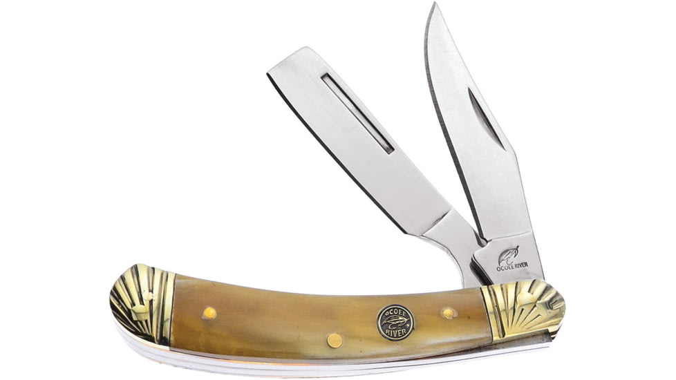 Frost Razor Knife Ox Horn Folding Knife, Mirror SS Clip And Razor Blades, Ox Horn Handle, OC551OXH