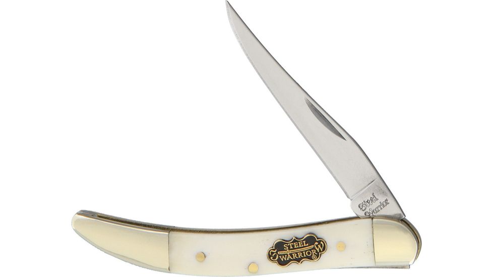 Frost Steel Warrior Toothpick White Folding Knife,Stainless Steel,Standard Edge,Long Clip,Mirror Polish,White,Bone Handle FSW109WSB