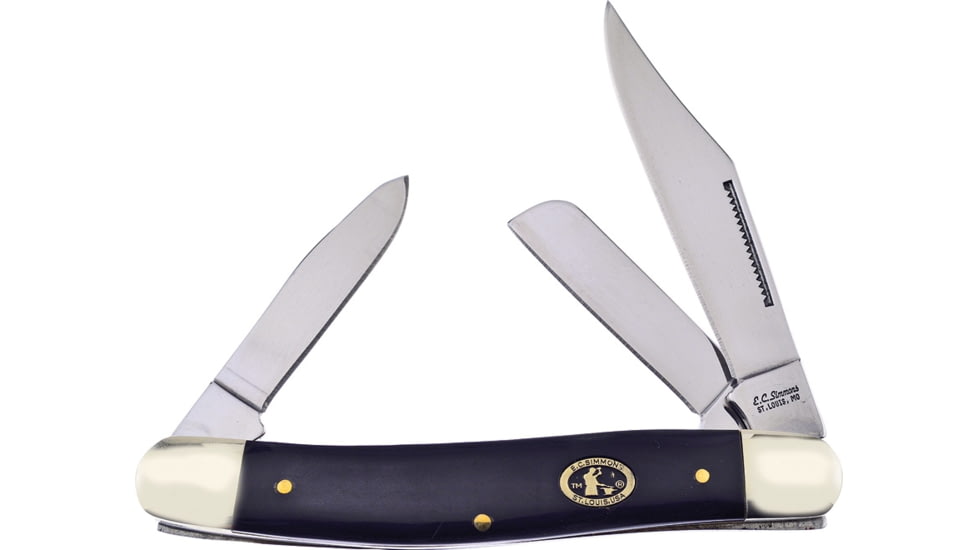 Frost Stockman Buffalo Horn E.C. Simmons Folding Knife, 4.63in Closed, Mirror SS Clip/Sheepsfoot/Spey Blades, Buffalo Horn Handle, ECS-066CBH