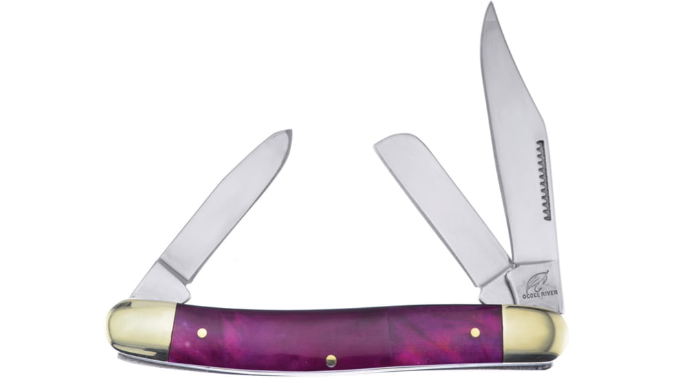 Frost Stockman Purple MOP Folding Knife, 4.63in Closed, Mirror Clip/Sheepsfoot Blades, Purple Mother Of Pearl Handle, OC-066P/MOP