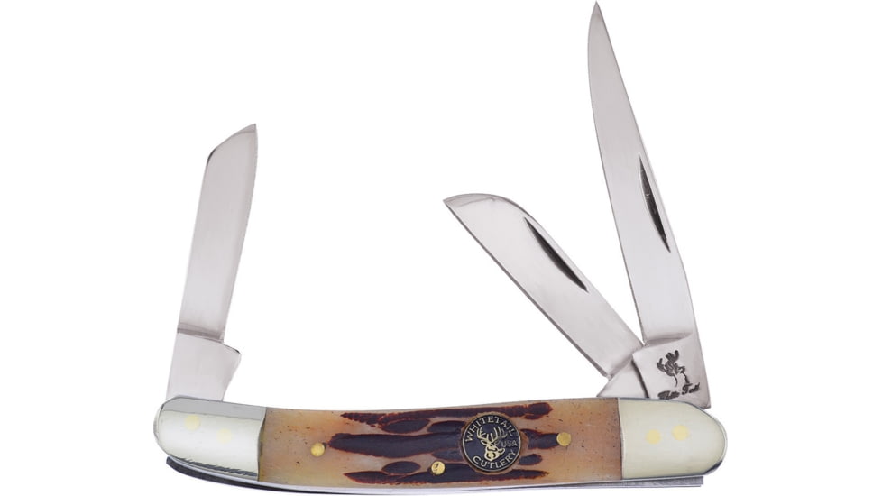 Frost Stockman Rocky Mtn Stag Folding Knife, Mirror SS Clip/Sheepsfoot/Spey Blades, Rocky Mountain Stag Bone Handle, WT-910RMS