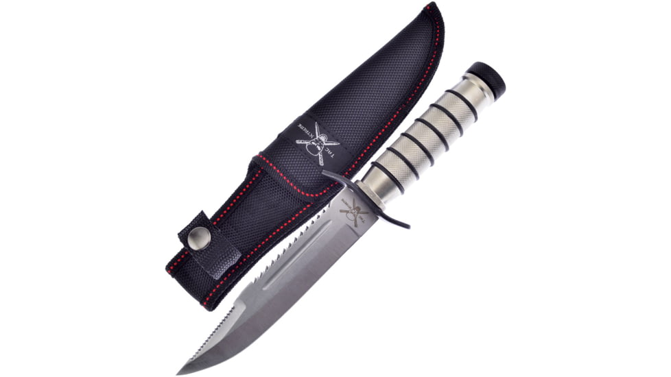 Frost Survival Fixed Blade Knife, 9.5in Overall, 5.25in Satin Sawback Clip Point Blade, Aluminum Handle, Nylon Sheath, TX-177