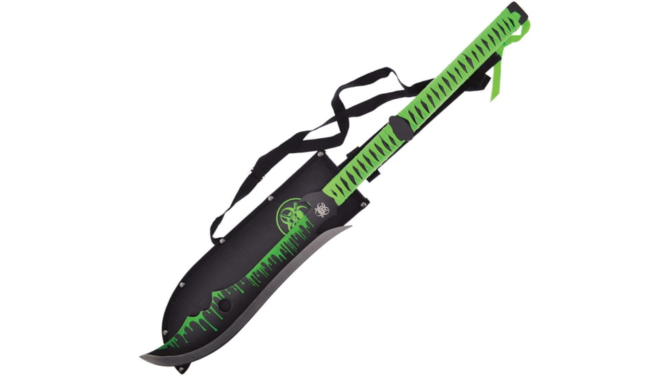 Frost Tac Xtreme Fixed Blade Grn Knife, Tac Xtreme, Fixed Blade, 27.5in Overall, 13.5in Black SS Blade, Green Cord Wrapped Handle, Green Paint Splatter On Blade, Black Nylon Sheath, TX-4124GRN