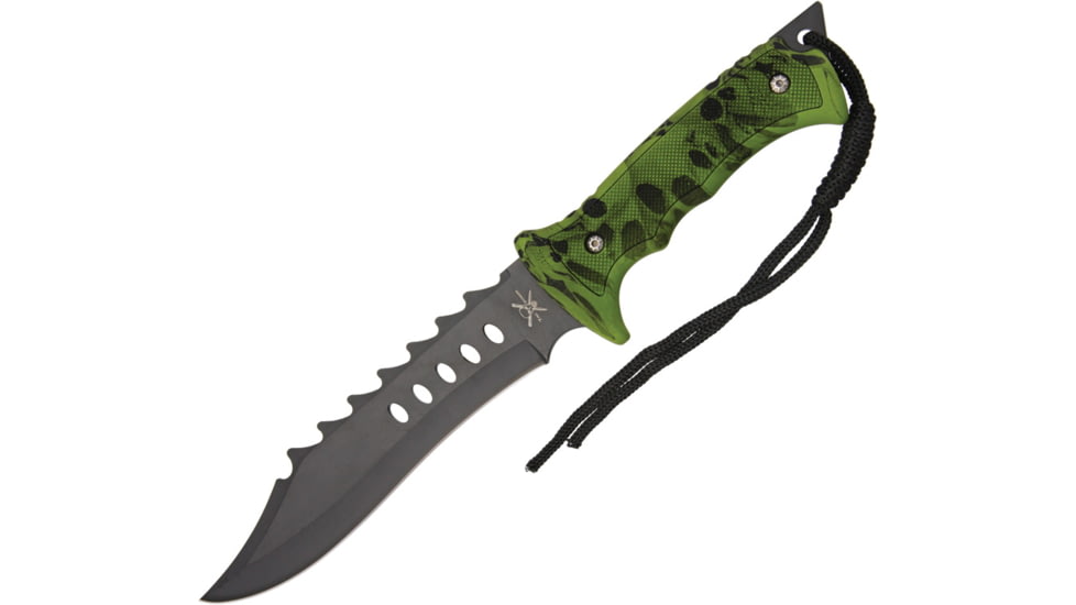 Frost Tac Xtreme Fixed Blade Knife, 6.875in, Drop Point, Green, Skull Camo Rubber Handle FTX015GSC