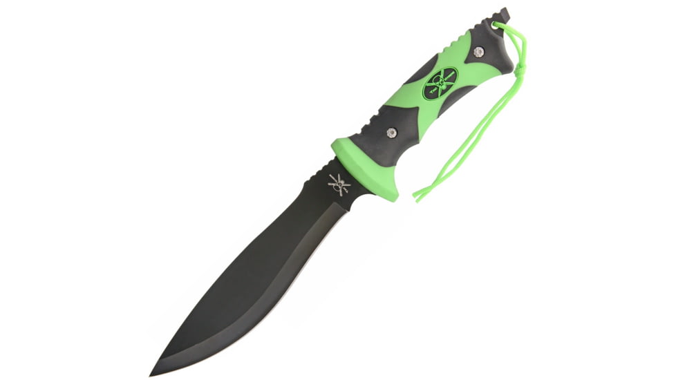 Frost Tac Xtreme Fixed Blade Knife, 7in, Black, Lime Green, Rubber Handle FTX075GB