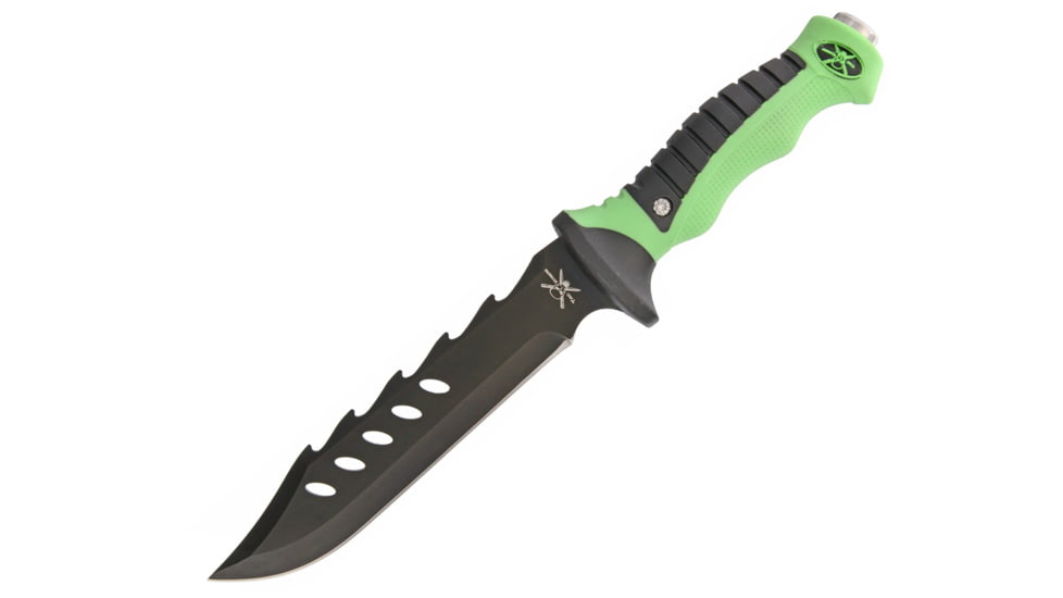 Frost Tac Xtreme Fixed Blade Knife, 7in, Scalloped Top, Black, Lime Green, Rubber Handle FTX078GB