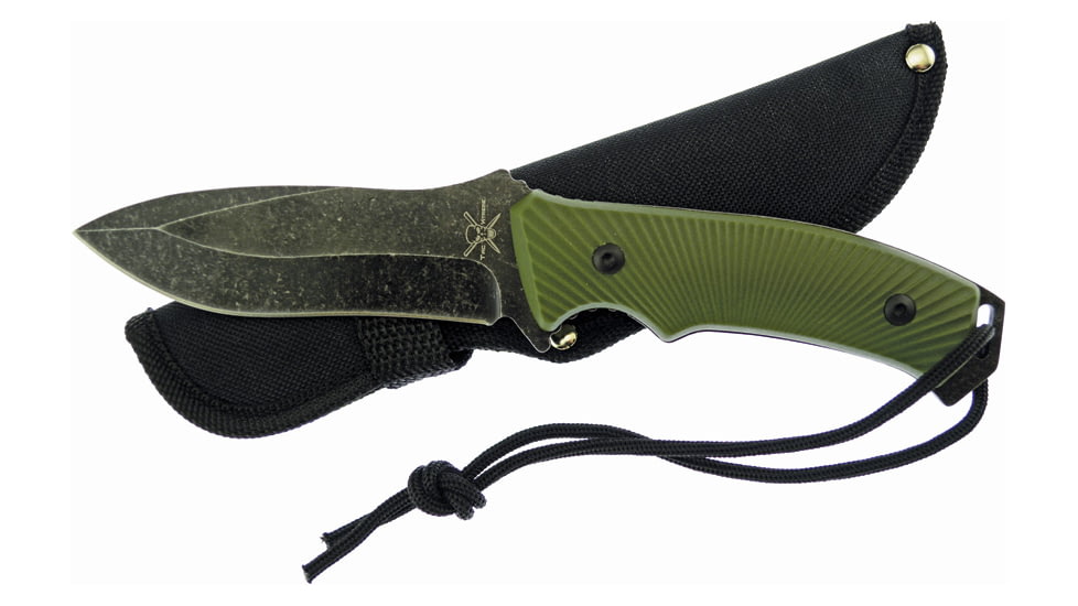 Frost Tac Xtreme Fixed Blade Knife, 9in, 4.25in, Black Stonewash, Army Green, Composition Handle FTX054AG