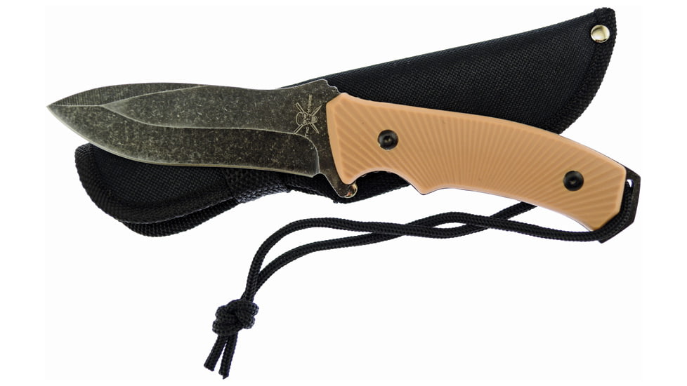 Frost Tac Xtreme Fixed Blade Knife, 9in, 4.25in, Black Stonewash, Tan, Composition Handle FTX054T