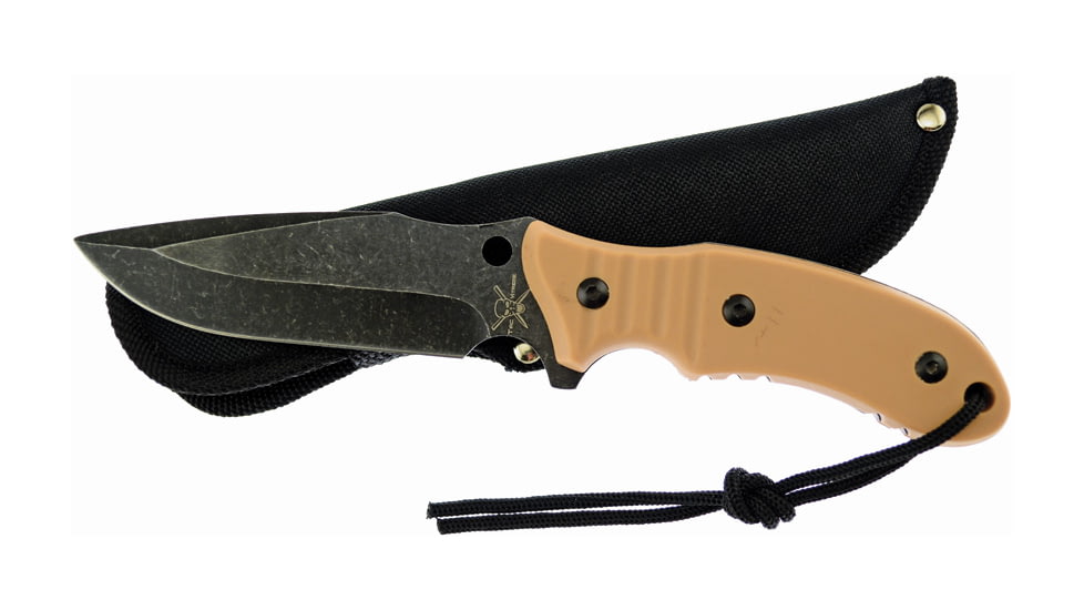Frost Tac Xtreme Fixed Blade Knife, 9in, 4.5in, Black Stonewash, Tan Composition Handle FTX059T