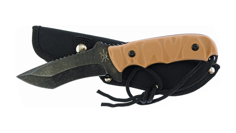 Frost Tac Xtreme Fixed Blade Knife, 9in, 4.5in, Black Stonewash, Tan Textured Composition Handle FTX055T