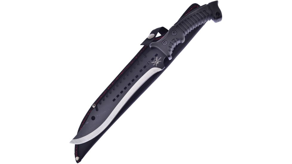 Frost Tac Xtreme Machete Black Fixed Blade Knife, 9.75in, Stainless Steel, Standard Edge, Sawback, Black Rubber Handle FTX3115
