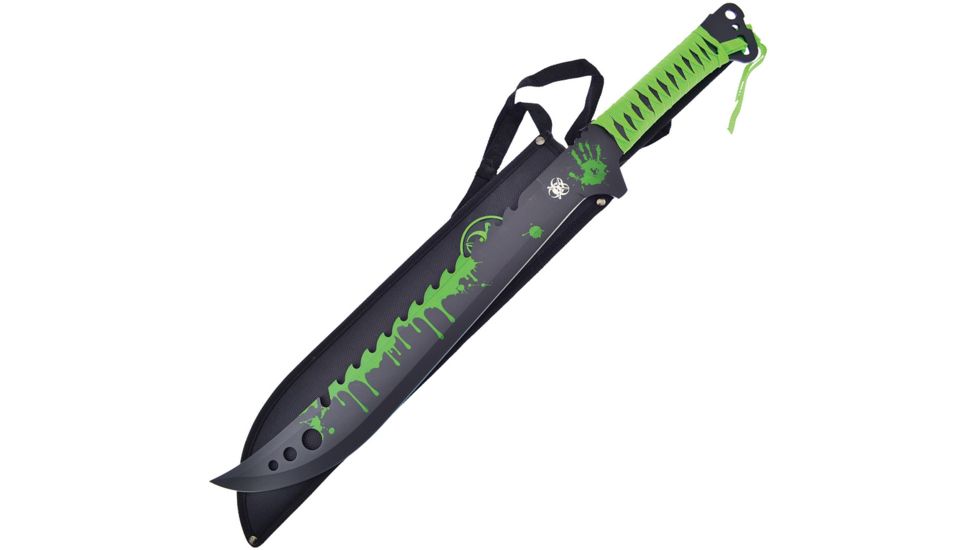 Frost Tac Xtreme Machete Fixed Blade Knife, 16.25in, Stainless Steel, Standard Edge, Sawback, Black Synthetic Handle FTR2632GR
