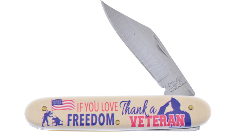 Frost Thank a Vet Folder Novelty Folding Knife, Ivory POM handle, N-224