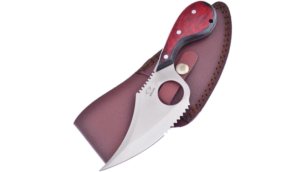 Frost The Snook Frost Wood Knife, Ocoee River, The Snook, 7.25in Overall, 4in Satin SS Blade, Frostwood Handle, Finger Ring, Brown Leather Sheath, OC-141FW