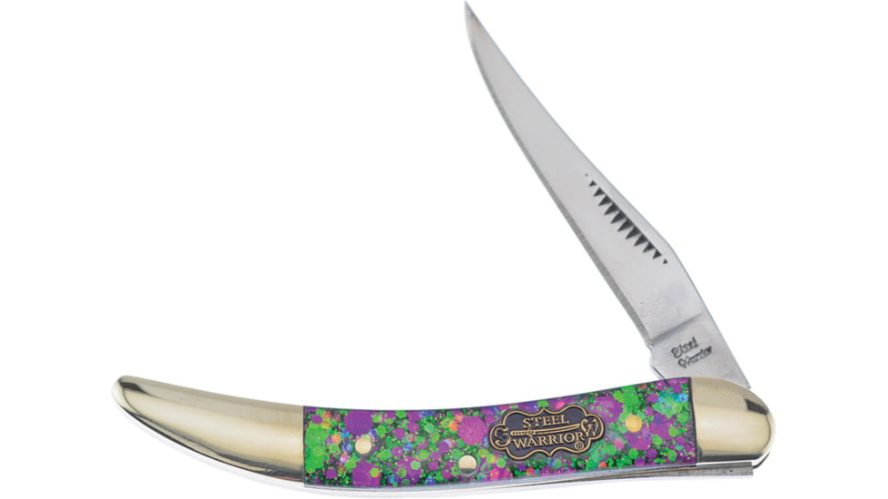 Frost Toothpick Mardi Gras Folding Knife, 3in Closed, Mirror Stainless Long Clip Blade, Mardi Gras Resin Handle, SW-109MG