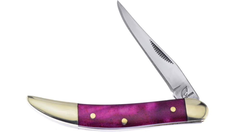 Frost Toothpick Purple MOP Folding Knife, 3in Closed, Mirror Stainless Long Clip Blade, Purple Mother Of Pearl Handle, OC-109P/MOP