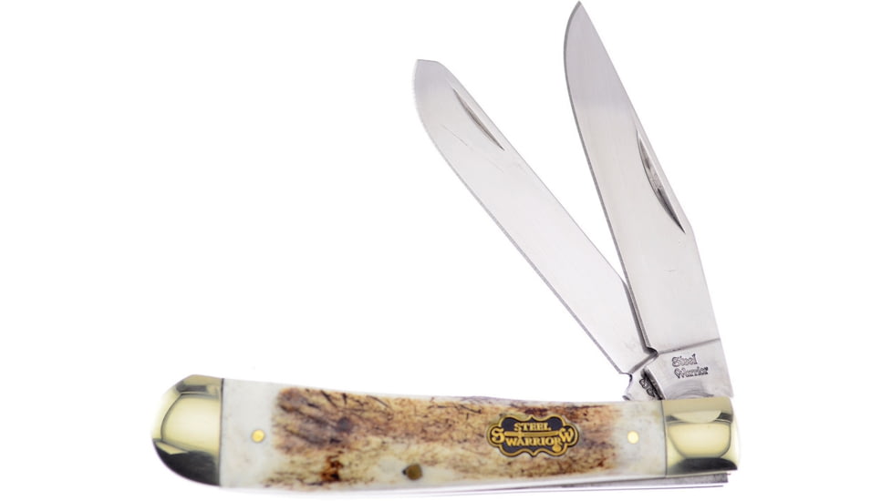 Frost Trapper Deer Stag Folding Knife, Mirror SS Clip/ Spey Blades, Stag Bone Handle, SW-108DS