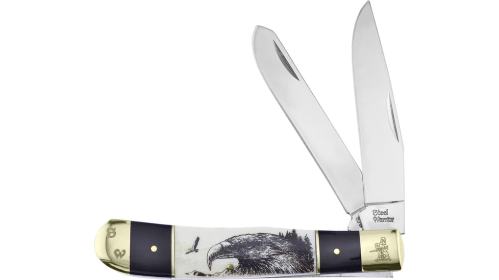 Frost Trapper Folding Knife, Buffalo horn and white smooth bone handle with eag, SW-108BHSB/E