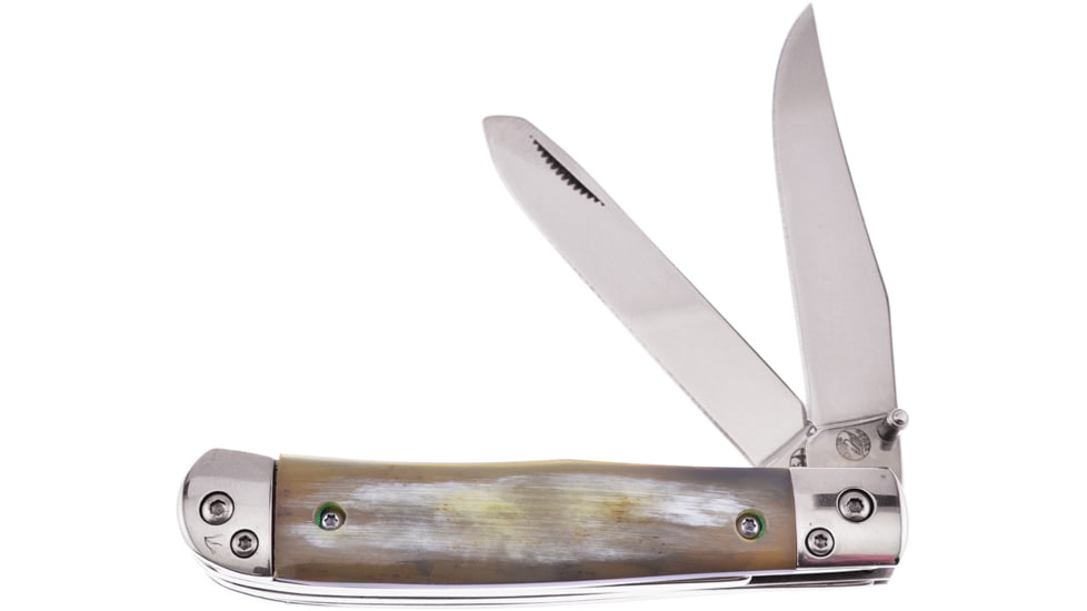 Frost Trapper Ox Horn Folding Knife, 4.13in Closed, Mirror 440 Stainless Clip/Spey Blades, Ox Hornorn Handle, OC-173OX