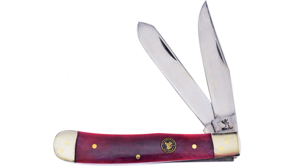 Frost Trapper Bone Folding Knife, 4.13in Closed, Mirror Stainless Clip/Spey Blades, Dark Red Smooth Bone Handle, WT-312BRSB