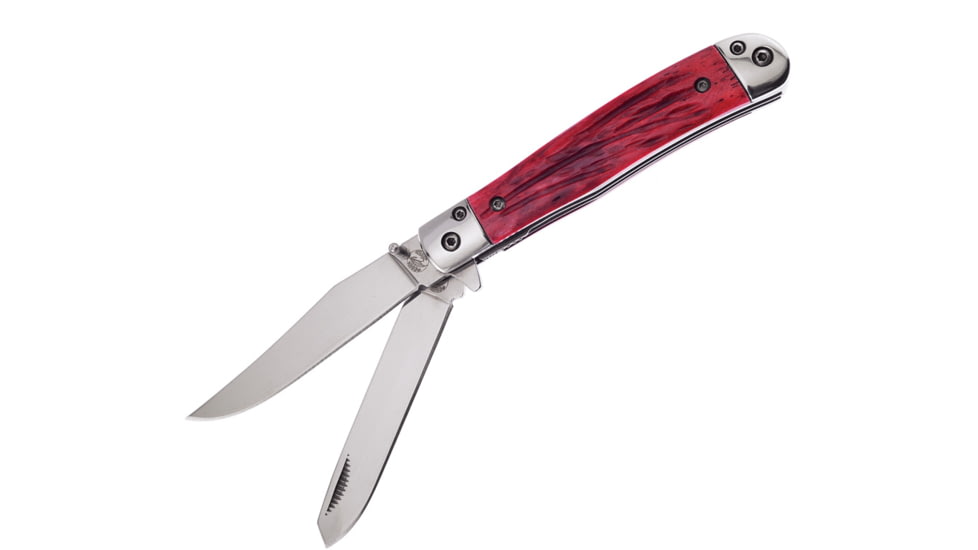 Frost Trapper Red Pick Bone Folding Knife, 4.13in Closed, Mirror 440 Stainless Clip/Spey Blades, Red Pick Bone Handle, OC-173RPB