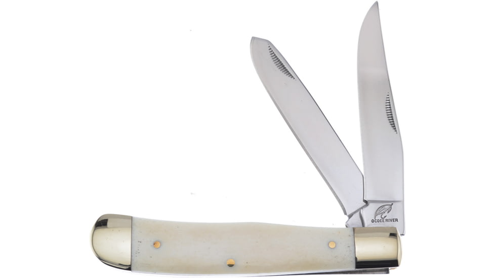 Frost Trapper Smooth Bone Folding Knife, 4.25in Closed, Mirror Stainless Clip/Spey Blades, White Smooth Bone Handle, OC-108WSB/NS