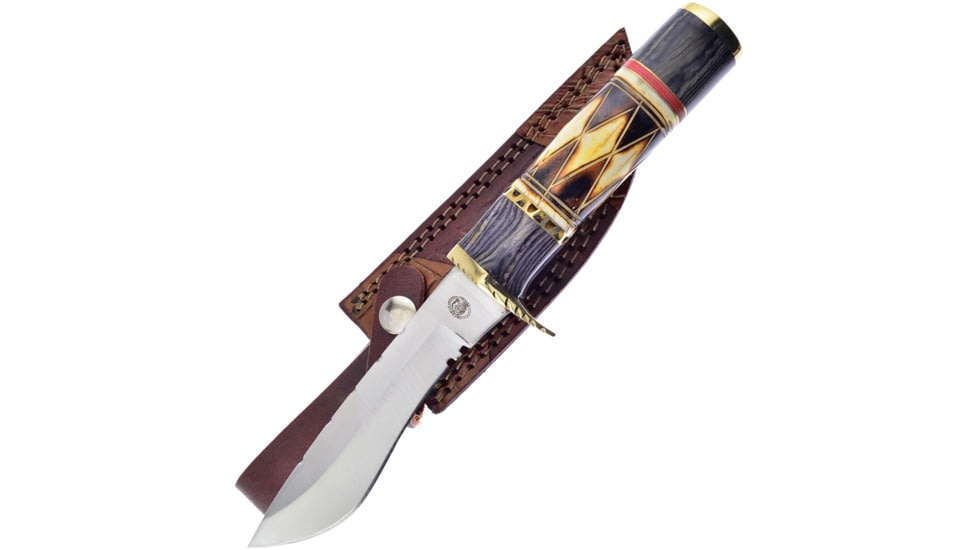 Frost White Owl Fixed Blade Knife, 10in Overall, 5.25in, Satin Stainless Blade, Black Pakkawood/Torch Bone Handle, Leather Sheath, CW-888YB10