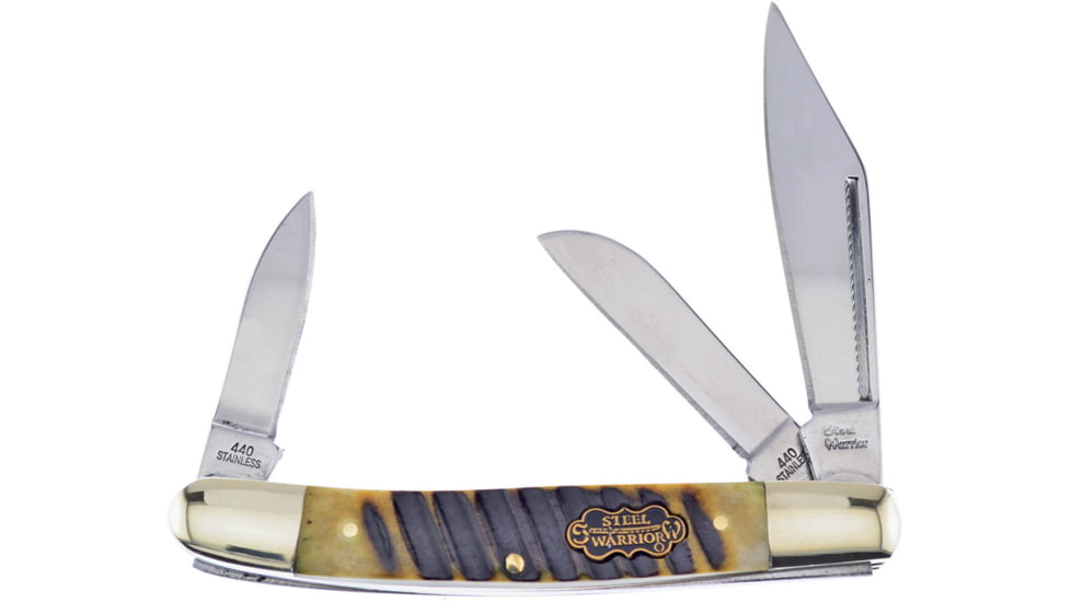 Frost Wrangler Chainsaw Bone Folding Knife, Mirror finish stainless clip, sheepsfoot, and pen , Chainsaw jigged bone handle, SW-112BR/JS