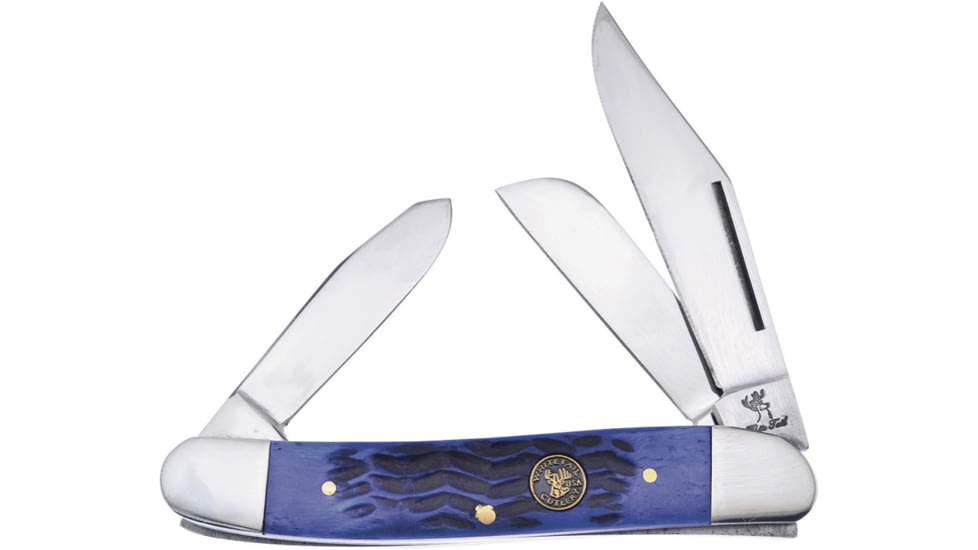 Frost Wrangler Whitetail Folding Knife, Blue, Blue jigged bone handle, WT-797BLJBSS