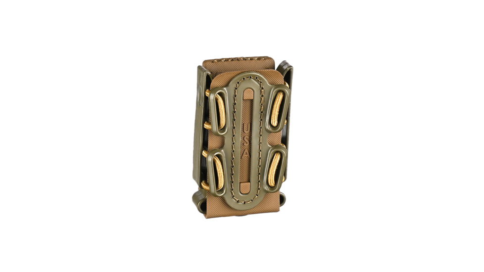 G-Code Pistol Soft Shell Scorpion Mag Carrier w/ P1/P2/P3 Molle and Belt Mounts, Ambidextrious, OD Green Frame/Tan Shell, Short, SS-P2-123-GNTN
