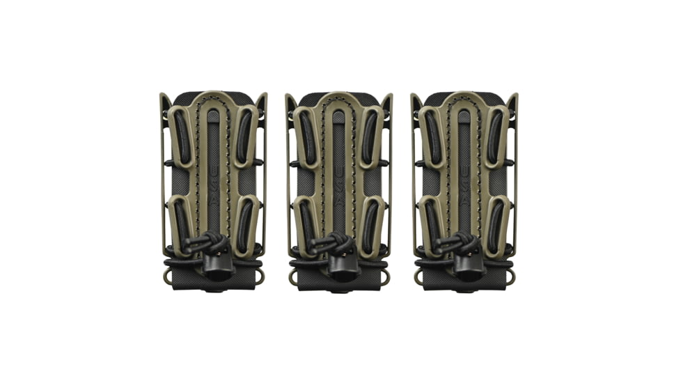 G-Code Pistop Soft Shell Scorpion Tall Mag Carrier w/ P1/P2/P3 Molle and Belt Mounts, Pack of 3, Ambidextrious, OD Green Frame/Black Shell, Tall, SS-P1-3PK-123-GNBK